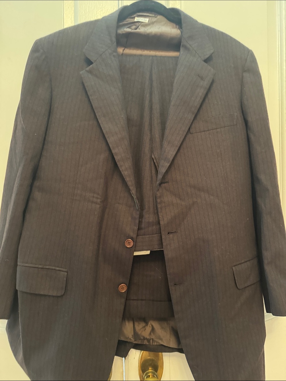 Brioni Men's Dark Pinstripe Suit Jacket - Brown/Black